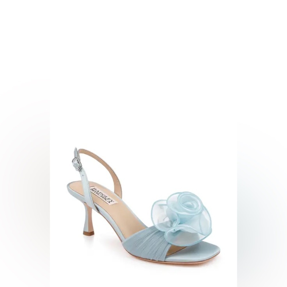 Badgley Mischka Light Blue Heels with Floral Accent - Picture 4 of 7